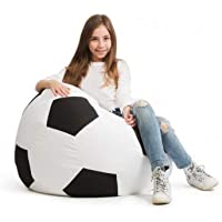 idealpuf Puff Pelota de fútbol en Blanco y Negro de 70x70 cm niños y niñas hasta los 11 años